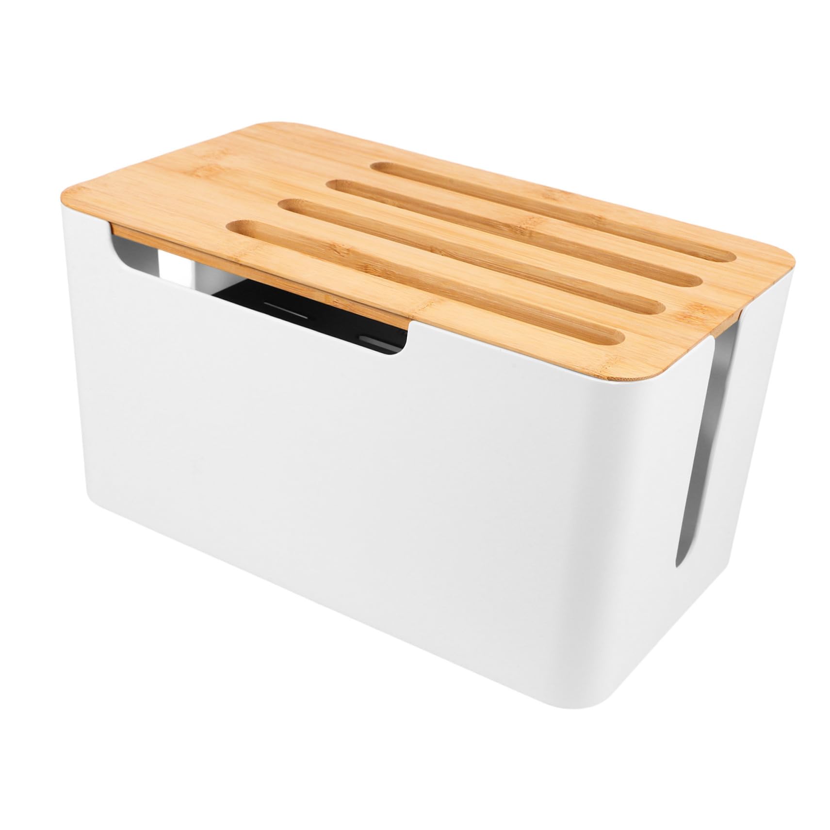 Kabelbox Aus Pp Und Bambus Für Kabelmanagement Mit Deckel Kabelsortierer Für Elektrokabel Steckdosenleistenbox Für Schreibtisch Und Büro