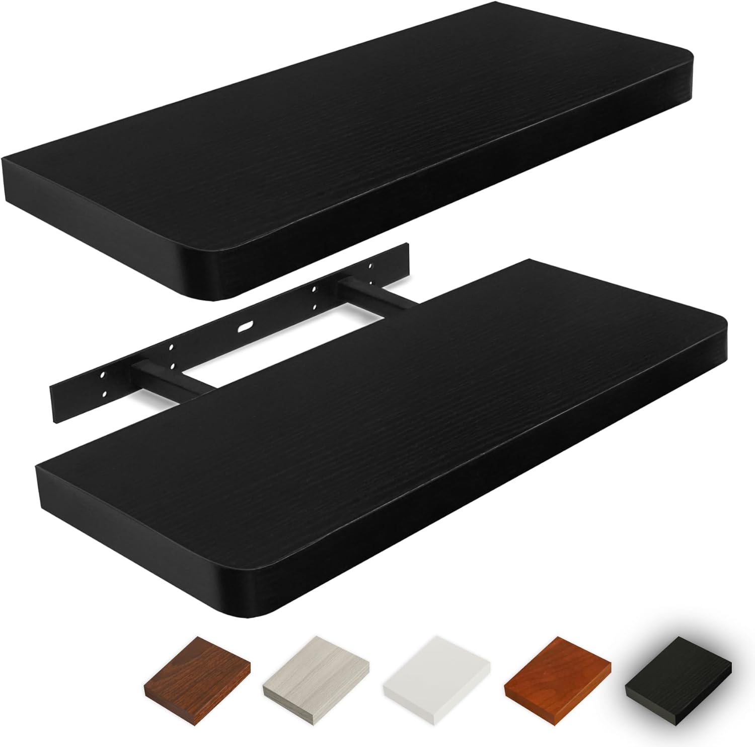 Floating Shelves for Wall, Wood Shelves with Invisible Brackets for Bathroom, Living Room, Bedroom and Kitchen, Long Wall Shelf for Books/Storage/Room Decor, 24 Inch, Set of 2, Black Black 24 inches