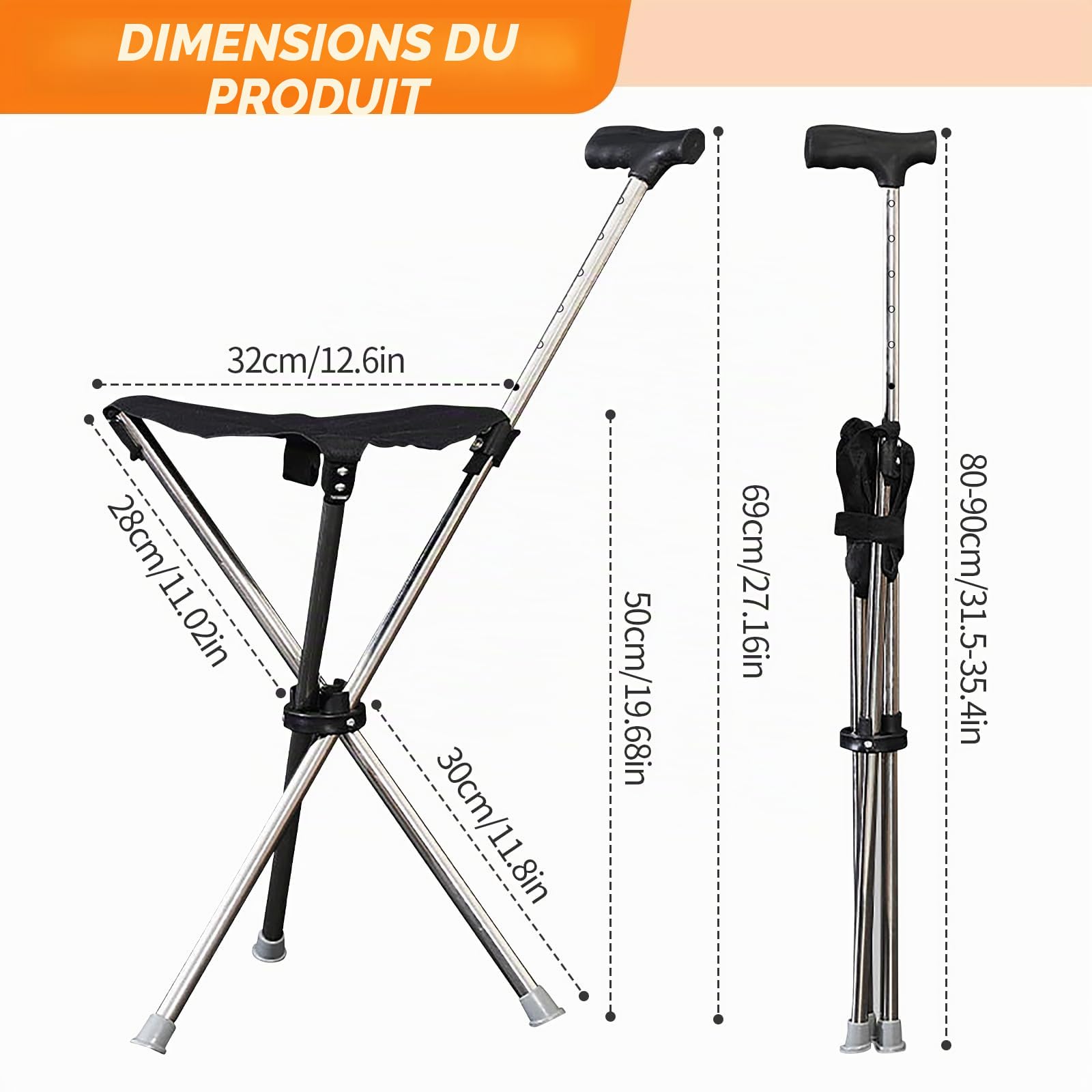 Cannes Pliantes Portables Hauteur Réglable Bâtons De Marche en Plein Air pour Voyage Bâtons De Marche Multifonctionnels Handicapées Et en Convalescence avec La Chaise De Canne De Voyage De Siège