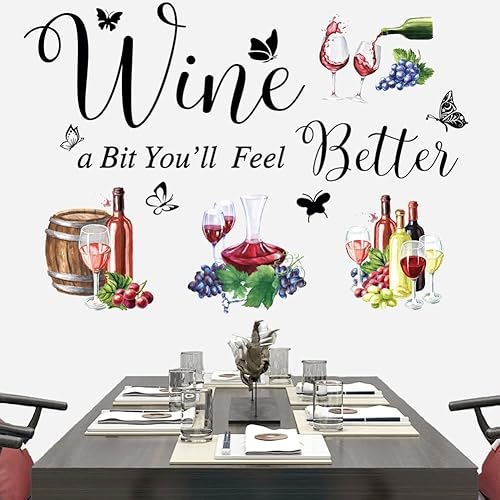 Calcomanías de pared de vino para cocina, calcomanías de pared para comedor, botella de vino, arte de pared para decoración de pared, letrero
