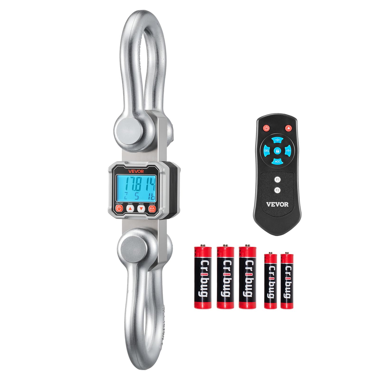 VEVOR Digital Crane Scale, 22000 lbs/10 T Max Capacity, Heavy Duty Industrial Hanging Scale with Cast Aluminum Case & LCD Display, 5 lbs Division & 3