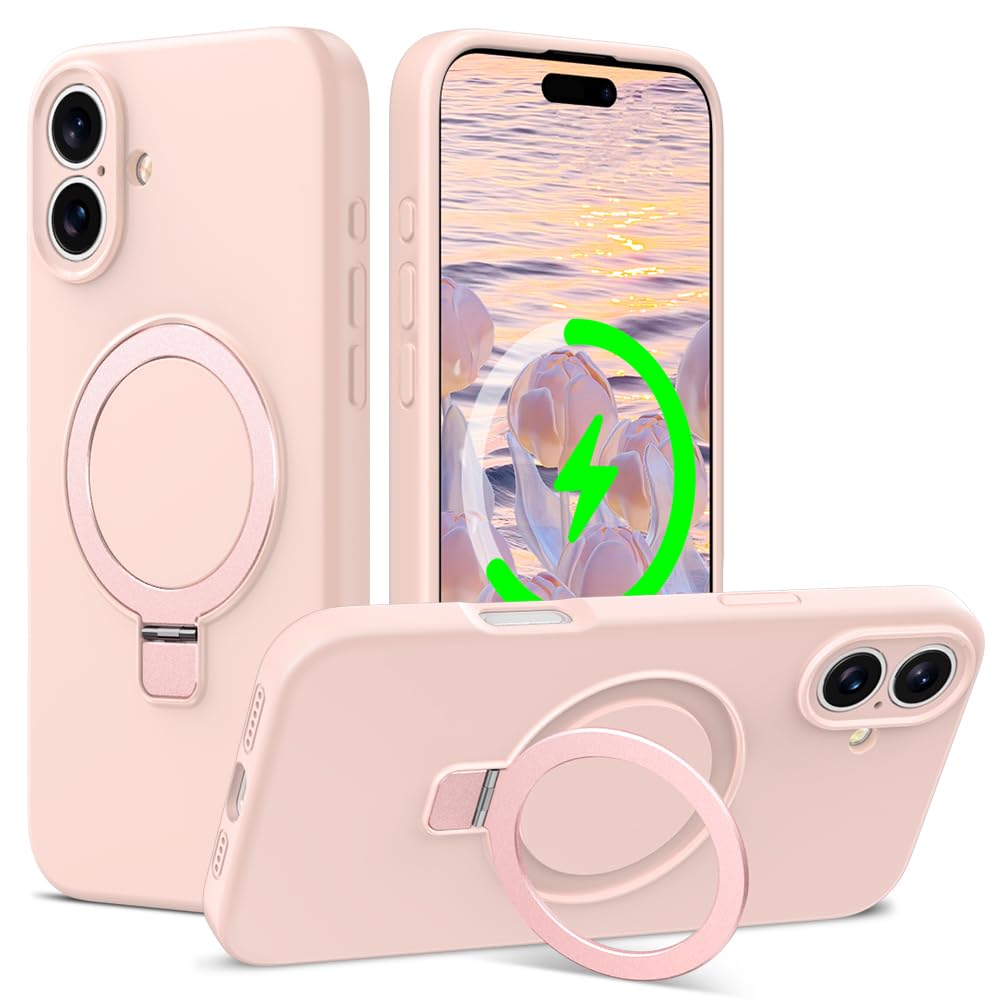 ZHK Liquid Silicone Designed for iPhone 16 Case with Magnet Stand, [Precise Camera Lens Protection][Mil-Grade Drop Shockproof][Soft Anti-Scratch