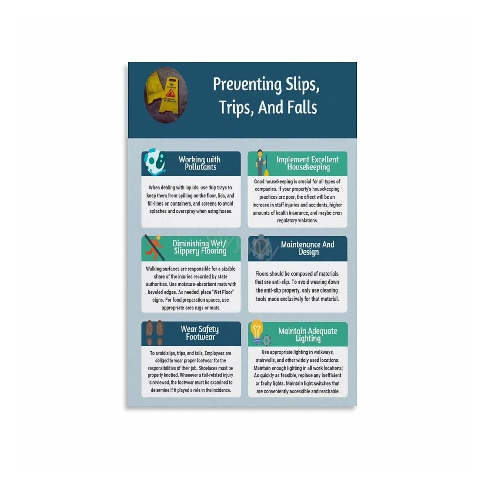 RNUMLIGH Workplace Hazard Prevention Poster, Slip Trip Fall, Wall Sign for Office, Warehouse, Clinic, Home Garage(Framed,08x12inch(20x30cm))
