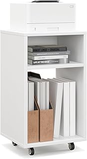 SFAREST Mobile File Cabinet, Wooden Rolling Vertical Filing Stand with Open Shelves & Wheels, Letter Stationery Document Storage Unit for Home Office