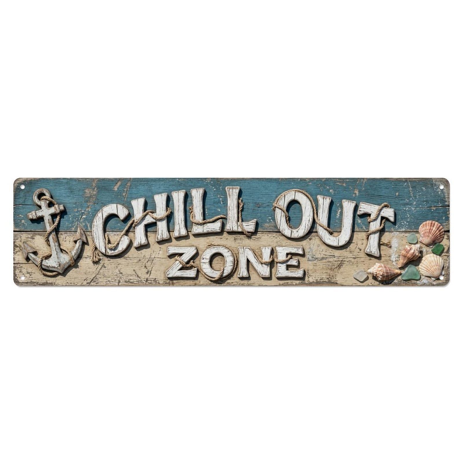 Chill Out Zone Faded Deck 3 Metal Tin Skinny Sign Plaque Wall Decor for Cafe, Club Bar, Office, Home Garden Metal Poster 4x16Inch