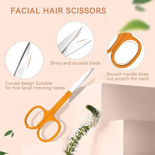Miniatura 5 de Juego de 6 pinzas, juego de pinzas para mujer, pinzas de precisión para cejas con tijeras curvas, kit de aseo de cejas para cabello encarnado con