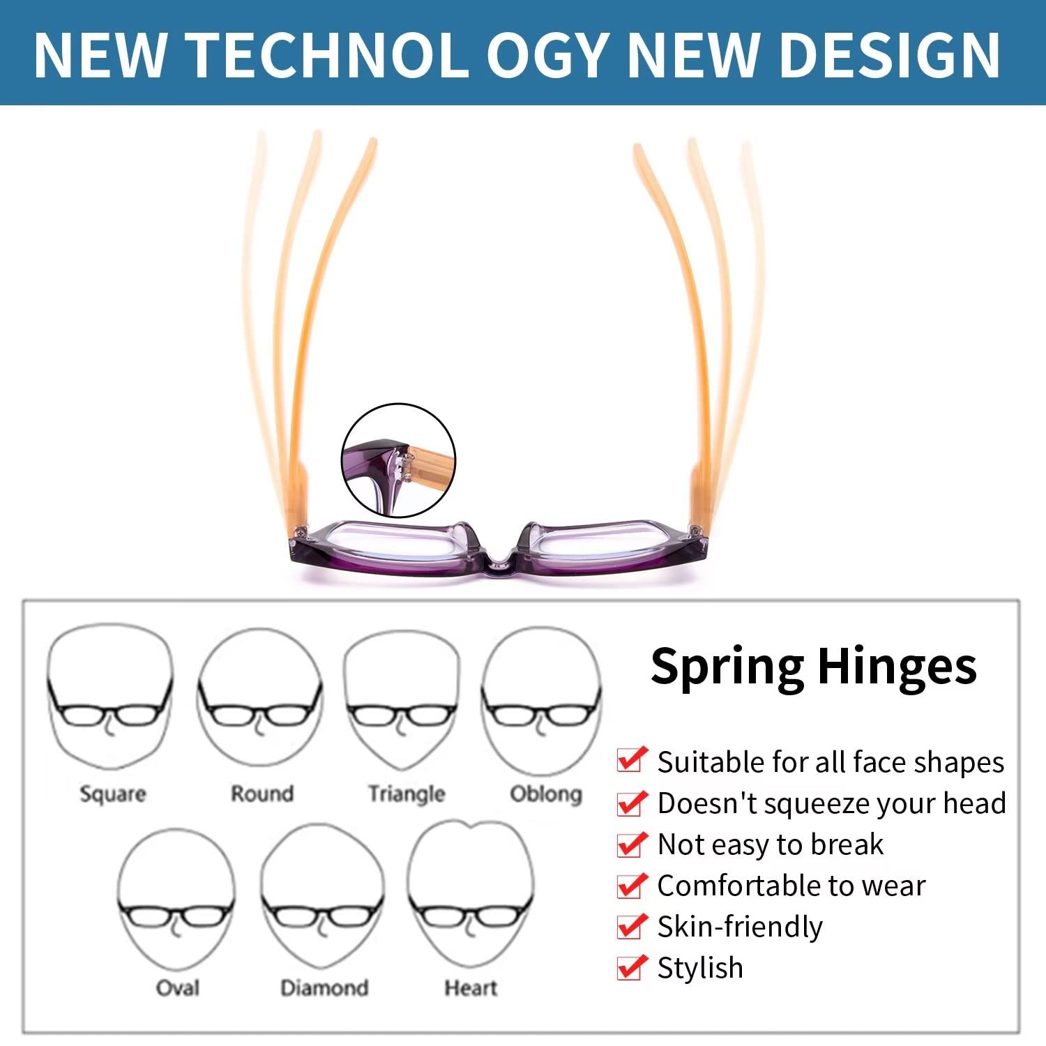 Amorays 3 Pacco Occhiali da Lettura Oversize Square Frame Vintage con Anti Luce Blu Lenti Cerniera a Molla Occhiali Presbiopia Lettori per Donna Uomo 6561NEW(3P,+1.5)