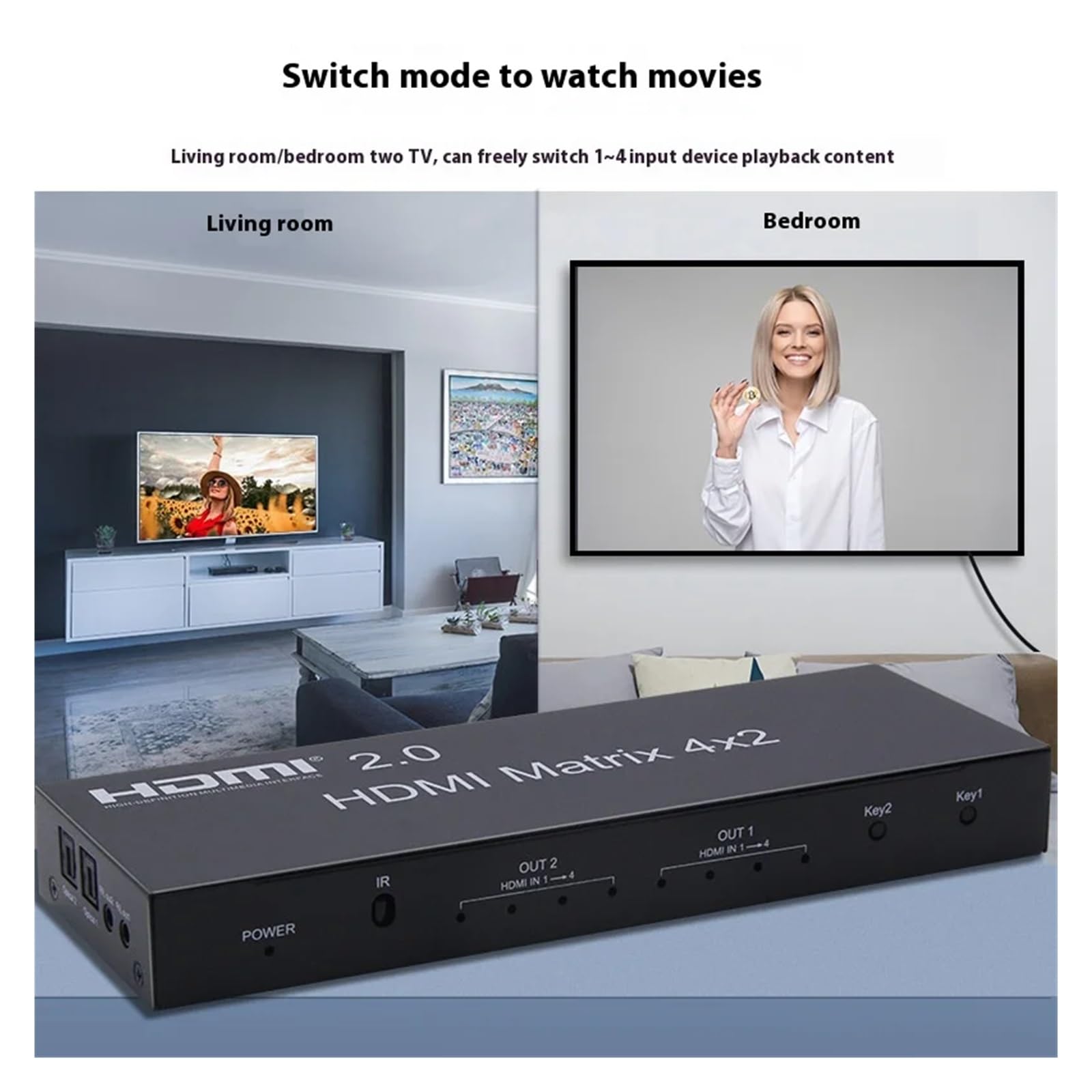 Quad in Two out Matrix Risoluzione HD 4K60HZ Uscita 4X2 Matrix Switching Splitter 4x2 per Lo Streaming di Giochi e la Registrazione Multi-Sorgente