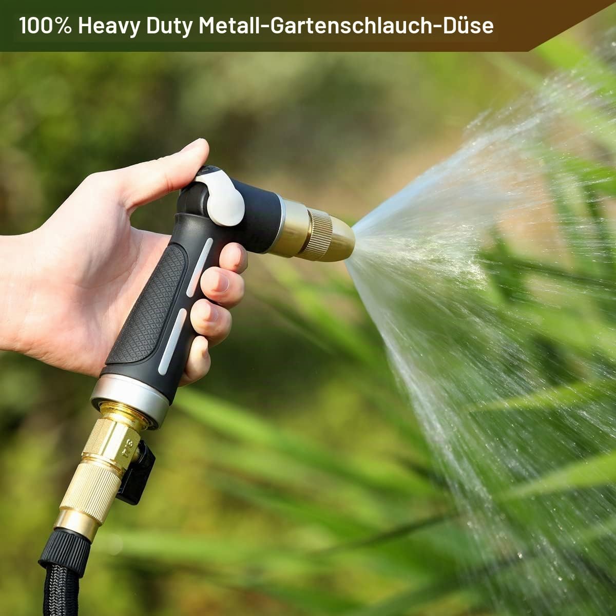 FANHAO Garten Pistole hochdruckdüse, Robuste Gartenbrause Metall mit 4 Sprühmustern, Daumensteuerung, Ein-Aus-Ventil für Gartenbewässerung, Auto-und Haustierwäsche