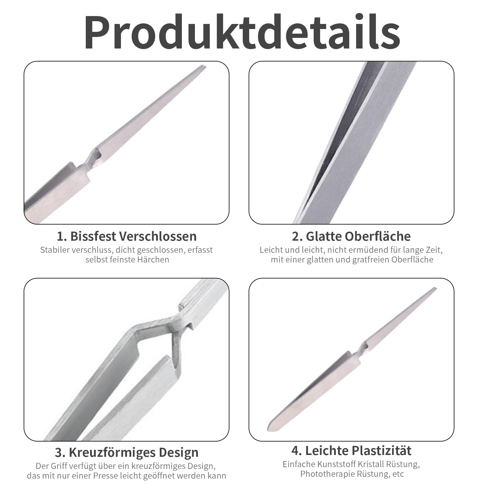 4 Stück Kreuzverriegelungs Pinzette, Pinchenzange aus Edelstahl Gebogen und Gerade, Kreuzpinzette Nagel Pinzetten Set, Gerader Und Abgewinkelter für DIY, Maniküre, Basteln, Schmuckherstellung