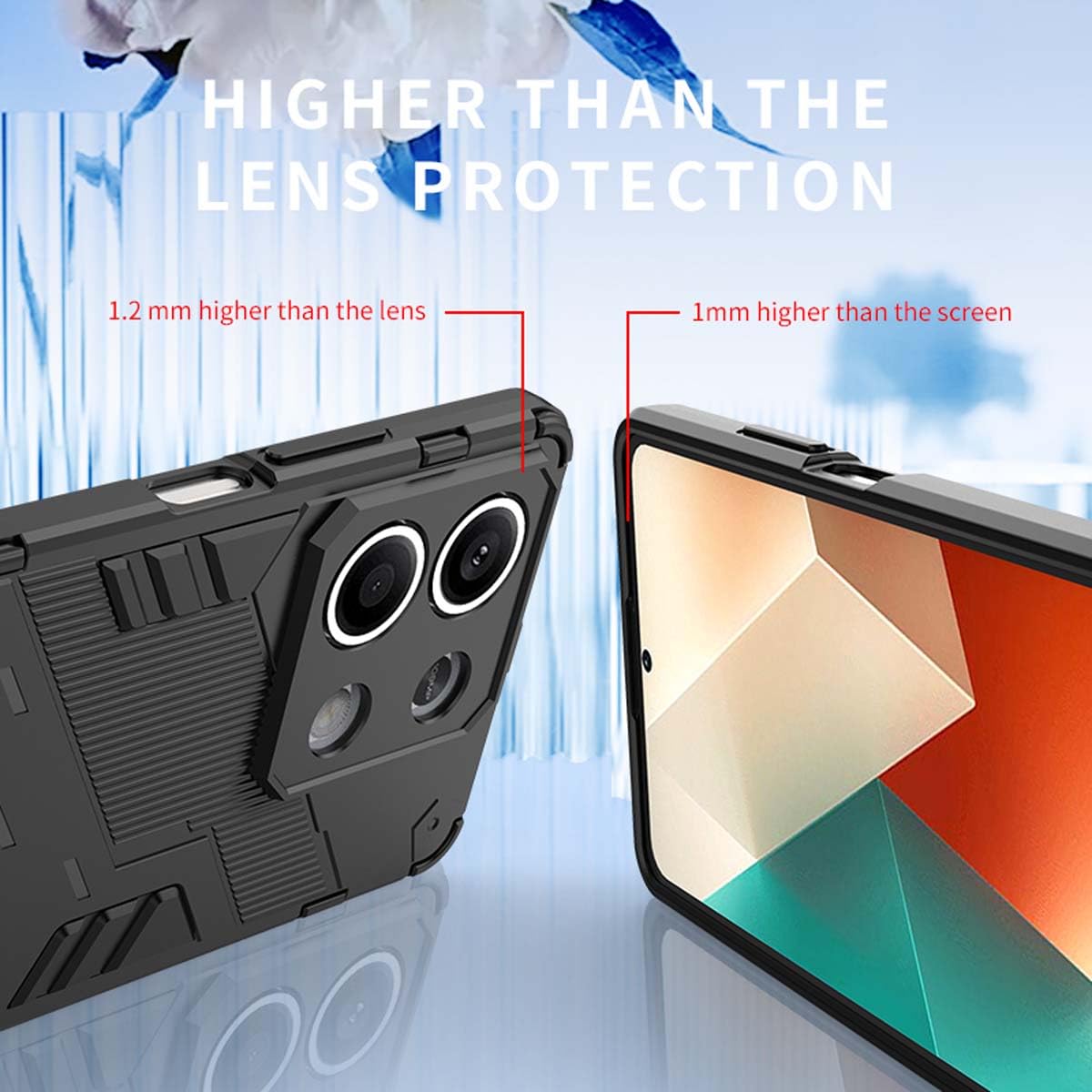 GOKEN Cover per Xiaomi Redmi Note 13 5G: Custodia Armor Antiurto con Supporto Pieghevole, Silicone Morbido e PC Rigido, Protezione Antiscivolo, Case, Nero