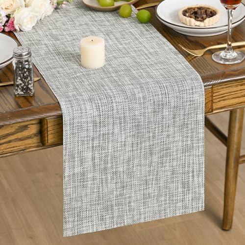 Artoid Mode Chemin de table en PVC gris clair - Isolation thermique - 30 x 153 cm - Lavable - Anti-taches - Décoration de table de cuisine, de vacances et de...