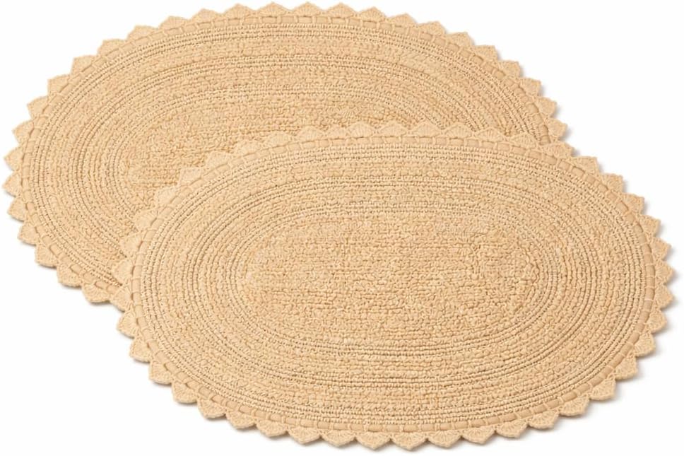 Royal Blaze Beige Bath Mats Set of 2 100% Washable Cotton Reversible Decortive Bath Rug, Oval (Small 18"X26"/Small 18"X26")