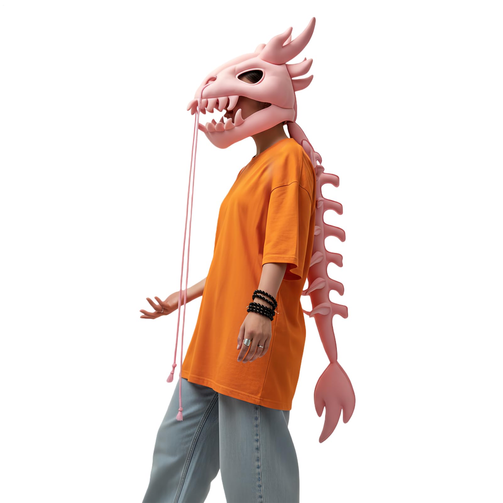 Plush dinozaur kostium szkieletu 3D, czaszka, nakrycie głowy z kręgosłupem | Szczegółowy kostium zabawy dla dorosłych dla dzieci i dorosłych Halloween Cosplay impreza tematyczna przebranie