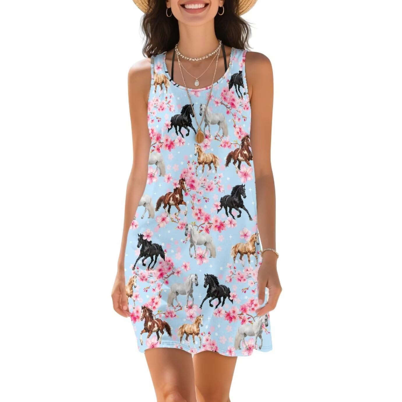 Summer Dresses for Women Breathable Loose Sleeveless Sundress Swing Mini Dress Daily Beac…