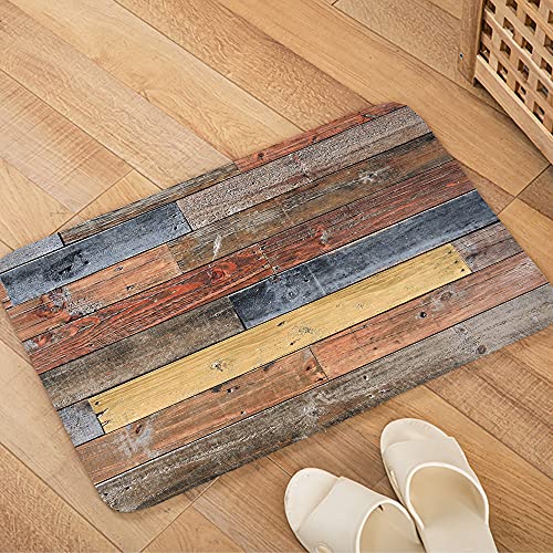 WODEJIA Flannel Mat Non Slip Bedside and Living Room,Clearance MatS Absorbent Moisture Dust Forlaundry Room,Bath Rugs Sponge Foam Soft for Bathroom and KitchenRustic Old Wooden Board 24x16 Inches