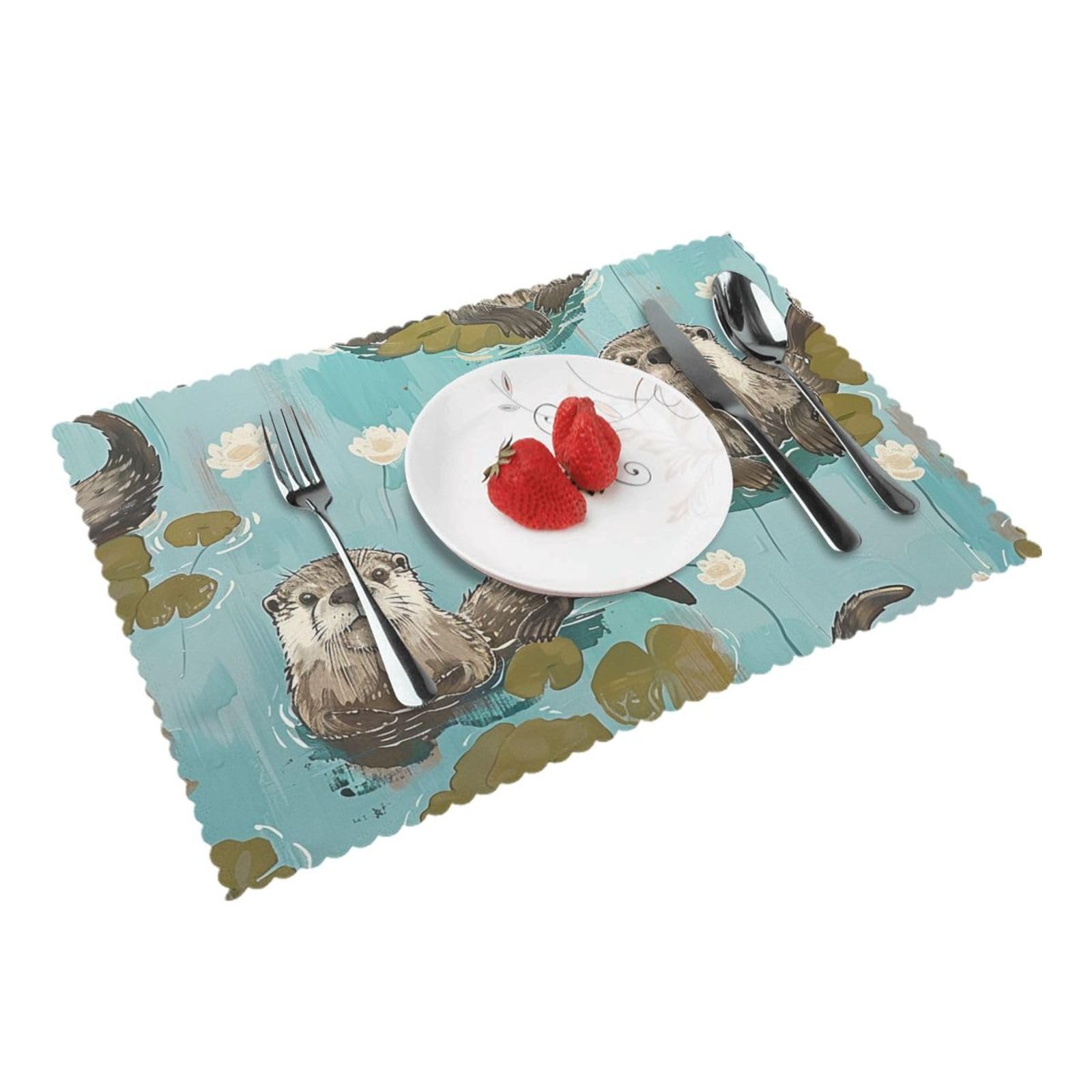 Otters Printed Placemat Heat Resistant Place Mats Set of 4 PCS Washable Kitchen Table Mats, 12x18 Inch