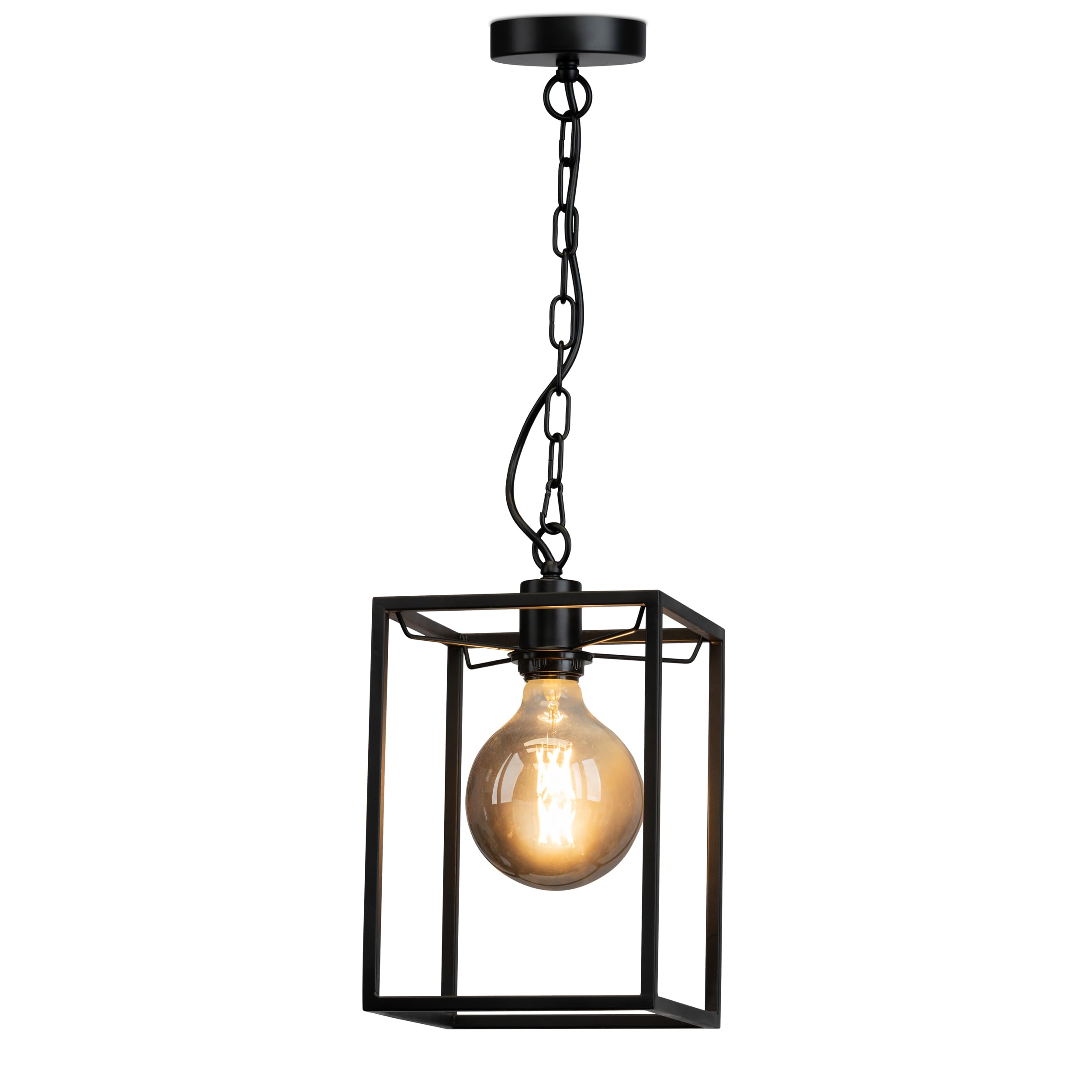 Lighting Supermarket Chapel Matt Black Industrial Style Pendant Cage with Chain