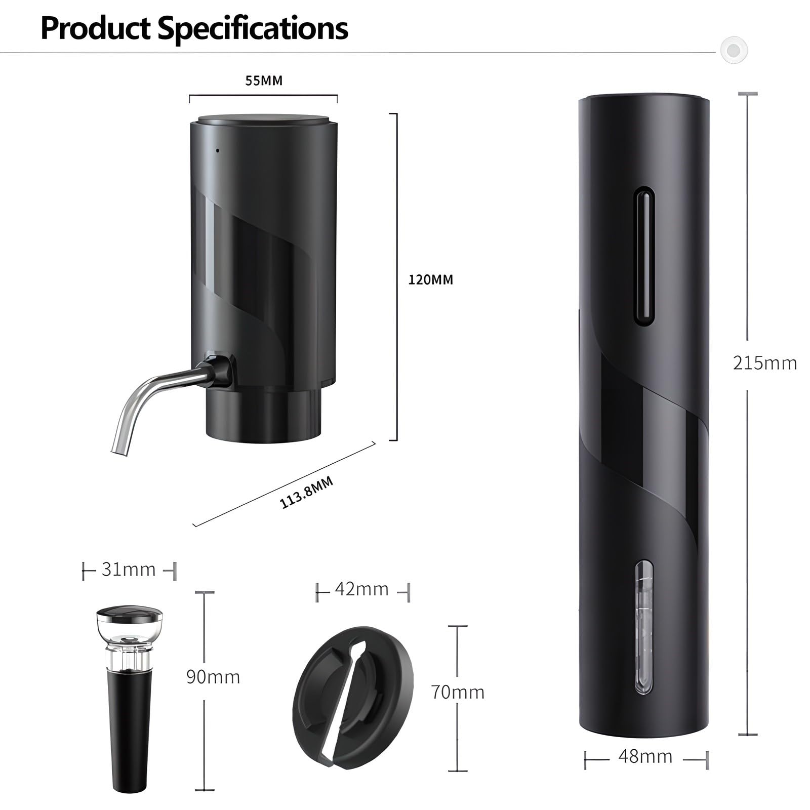 Distributeur de vin électrique avec bec verseur automatique rechargeable avec câble de charge USB