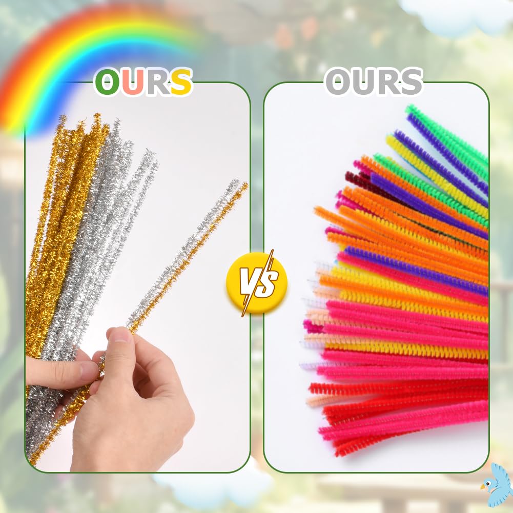Ainiv 200PCS Pipe Cleaners for Craft 30cm Glitter Gold and Silver Crafting Pipe Cleaners, Fuzzy Sticks Craft Supplies - Image 3