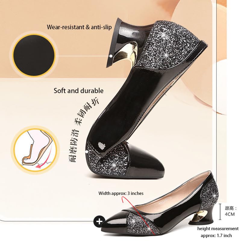 AngryMonkey Women's Pointed Toe Kitten Low Block Heel Pumps Shoes Sexy with Rhinestones Glitter Patent Leather Closed Slip On Bridal Dress Wedding Shoe3