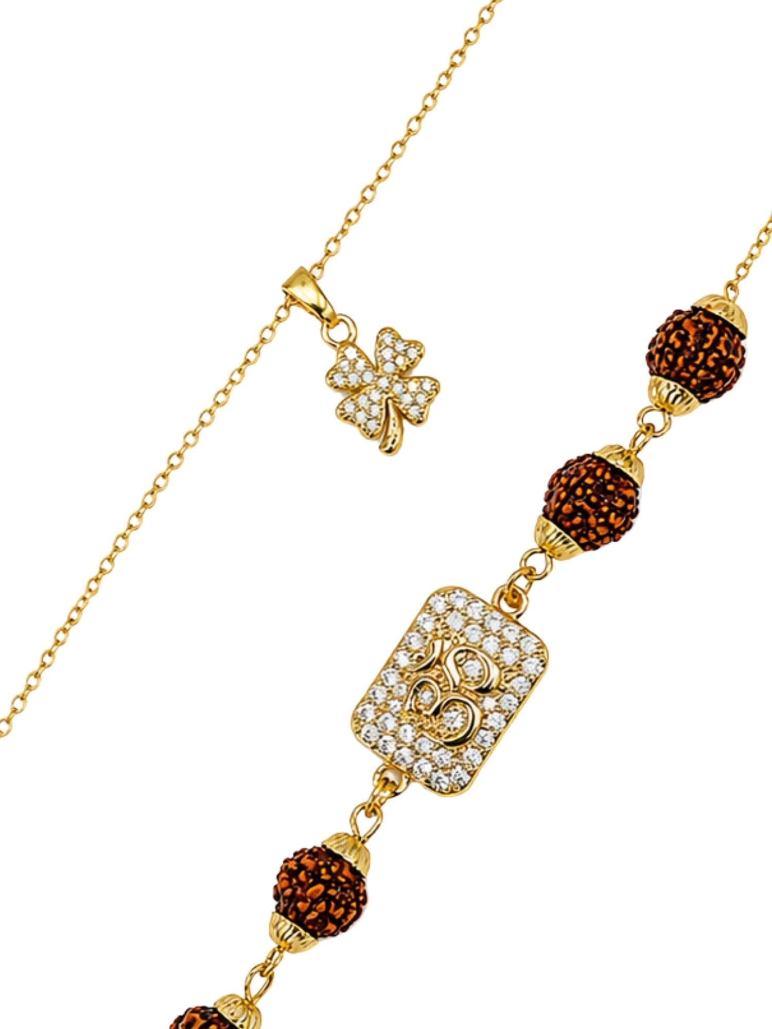 (Set of 2) AD Om Rudraksha Bracelet and Lucky Charm Lumba Bracelet for Bhaiya Bhabhi, Gold Plated Adjustable Couple Set, Spiritual Raksha Bandhan for Brother and Bhabhi-image-47