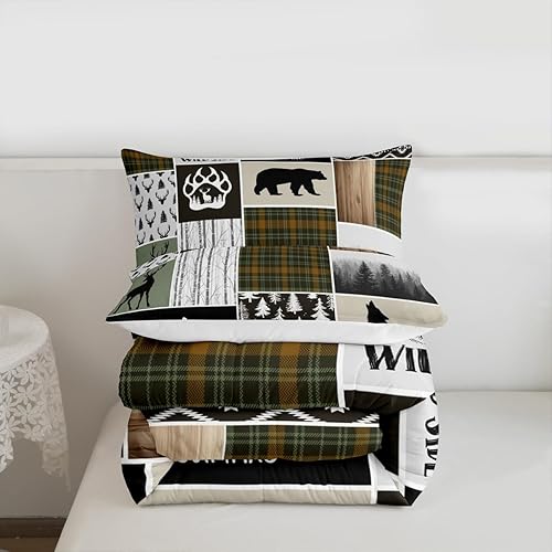 Miniatura 7 de Camper Adventure - Juego de edredón para niños, tamaño individual, diseño de ciervos, cuernos de oso, patas, rústico, para decoración de habitación