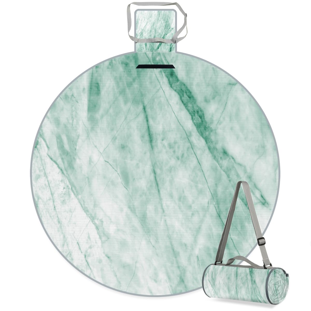 Shimoshe Green Marble Pattern Picnic Outdoor Blanket Foldable Waterproof Sandproof Beach Blanket Portable Water-Resistant Round Picnic Mat for Travel Camping Park Lawn