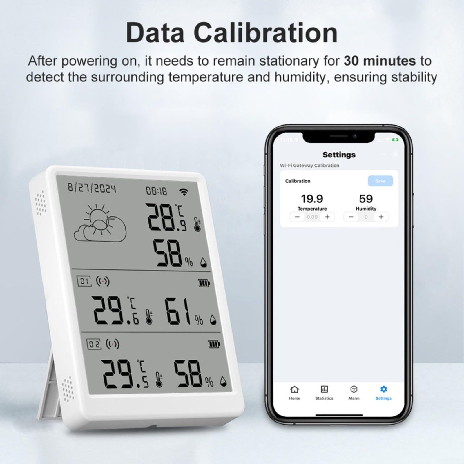 WiFi RF433 Sensore di umidità di temperatura con schermo LCD, stazione termometro igrometro intelligente per app Tuya, monitor remoto per casa serra cantina, portata 100 m, supporta per