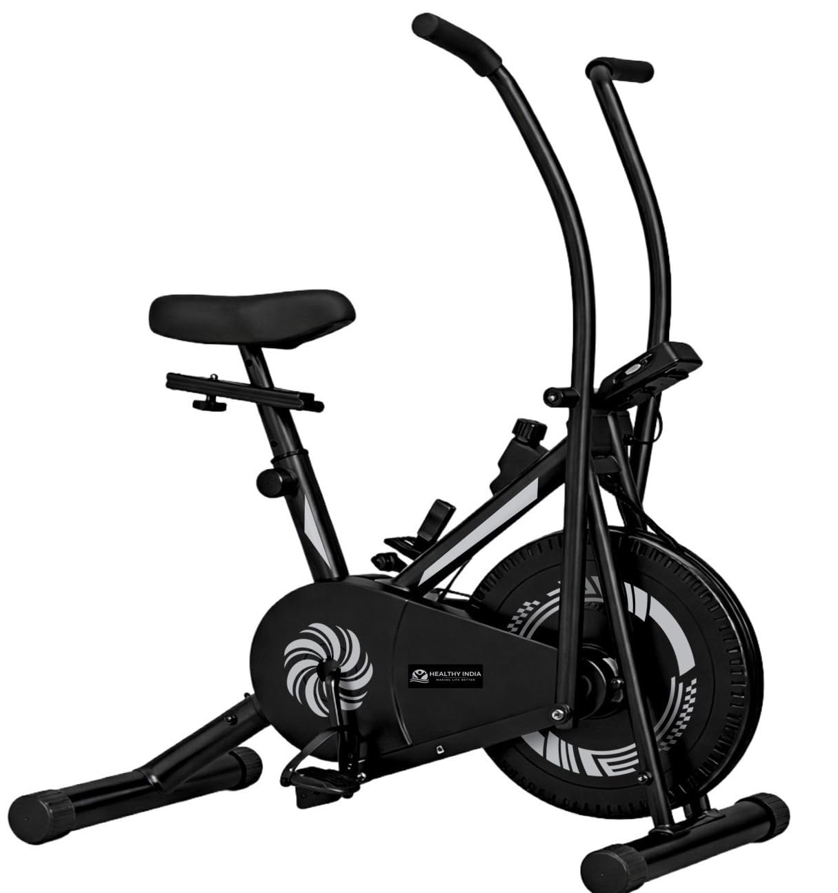 Fitness Exercise Bike with Moving Handles | 8 Level Resistance Cardio Workout Cycle | Stationary Dual Action Home Gym Equipment for Full Body Training (Grey and Black)-image-17