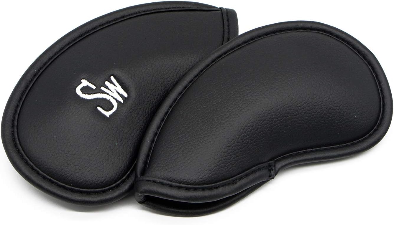 12pcs Golf Iron Head Covers - Thick Synthetic Leather Golf Club Headcover Set Fit All Brands by KUWAN (Black)