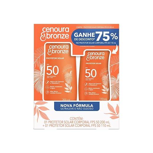 Kit Cenoura & Bronze Protetor Solar 200ml+ Protetor Solar 110ML - FPS 50