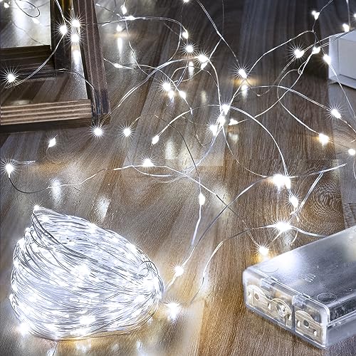 Ollny 5m 50 LED Fairy Lights Battery Operated Bright Waterproof Copper Wire String Lights for Indoor Outdoor Lighting Christmas Tree Bedroom Outside Party Bottle Wedding Decorations (Cool White)