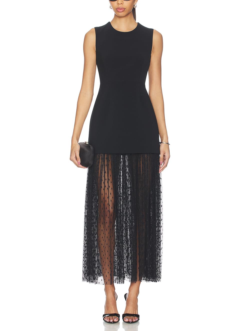 Photo 1 of Capuffy Women Sleeveless Sheer Lace Maxi Dress Mesh Ruffles Cocktail Party Dress Flowy Sundresses 521(Black,L)