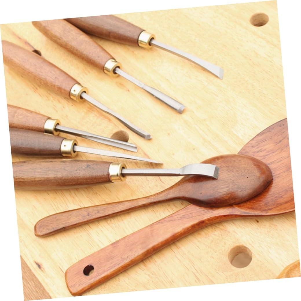 OSALADI Set di 6 Scalpelli da Intaglio per Legno Manico in Noce, Acciaio al Manganese, per Falegnameria e Intaglio Artistico