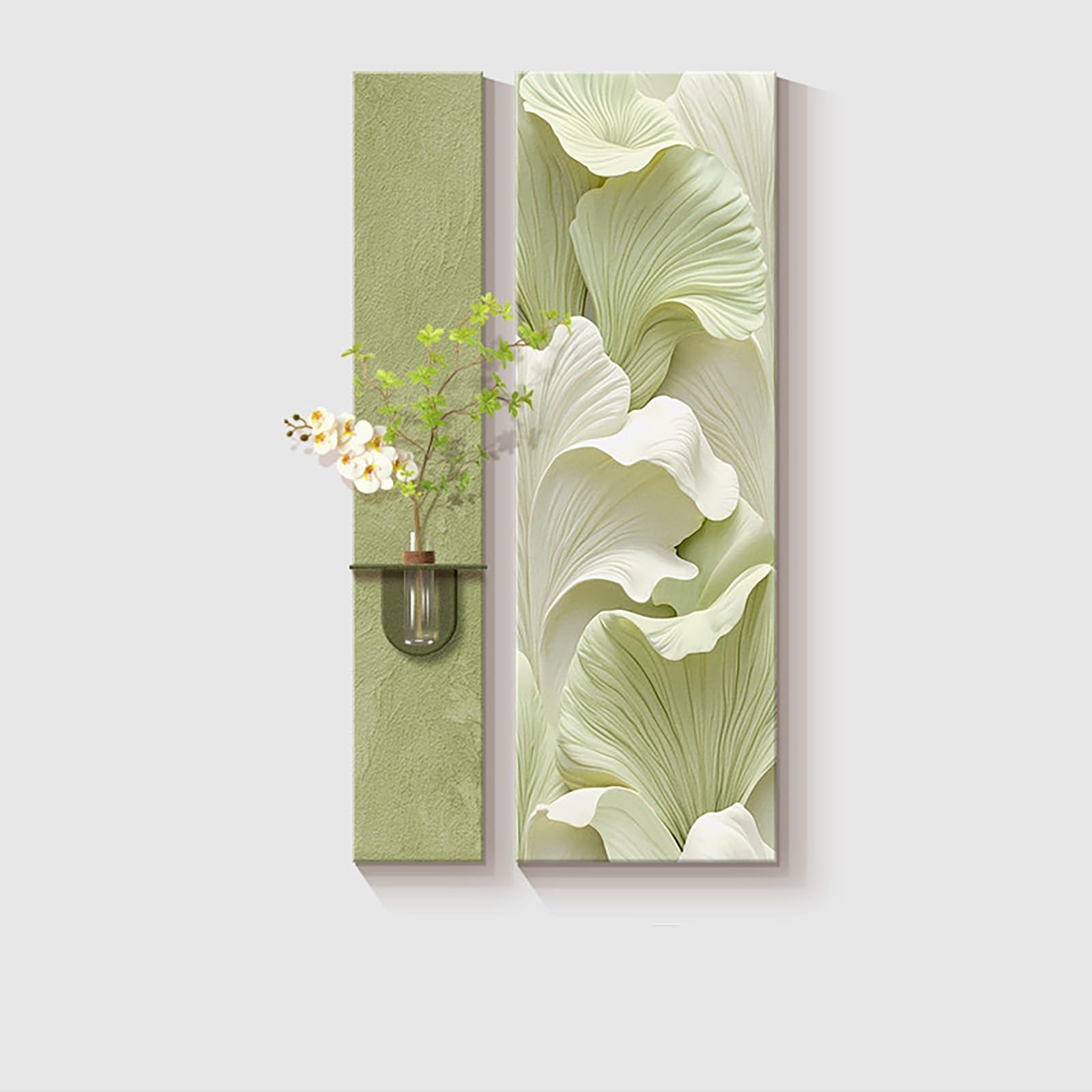 ZCQMSCWW Borderless Sandstone 3D LED Wall Art, Plug in Powered Vertical Hanging Decor with Artificial Greenery and Water Storage Vase for Living Room Bedroom(A,60 * 120cm/23.6 * 47.2in)