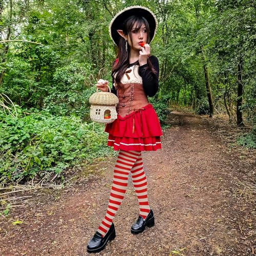Image of MANZI Striped Tights for Women Footed Stretchy Opaque Pantyhose for Halloween Xmas 2 Pairs