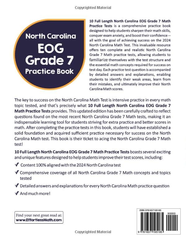 10 Full Length North Carolina EOG Grade 7 Math Practice Tests: The Practice You Need to Ace the North Carolina EOG Grade 7 Math Test - Image 2