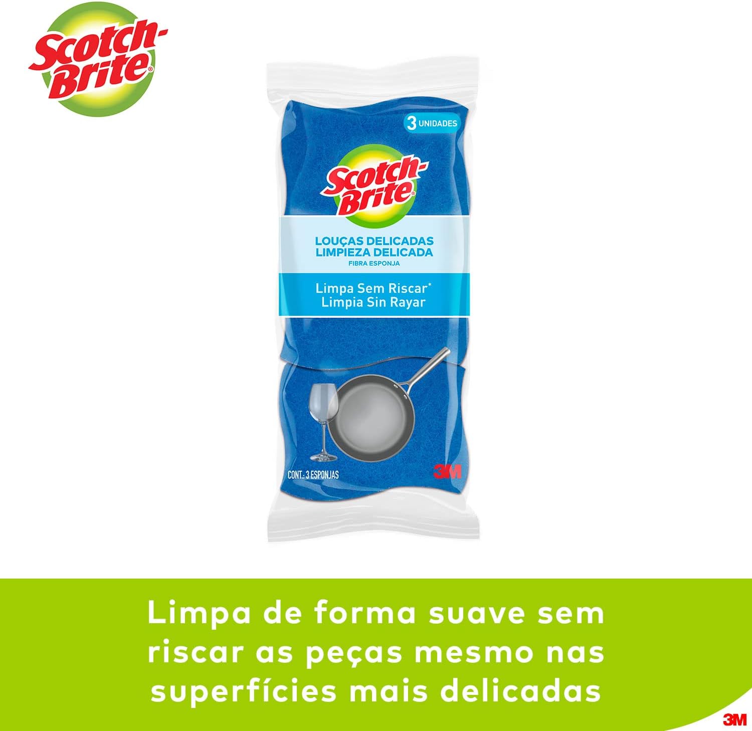 Scotch-Brite, 3M, Esponja Não Risca - Azul, 1 pacote com 3 unidades