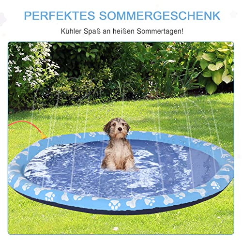 PawHut 150 cm Splash Sprinkler Pad für Hunde Spritz Wasserspiel Matte Wassersprinkler Anti-Rutsch Outdoor Kunststoff Blau