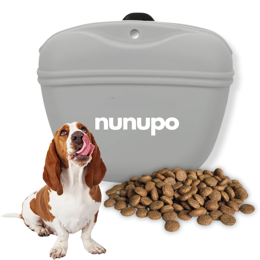nunupo ®️ Bolsa de Premios para Perro de Látex Naturál con Cierre Magnético | Bolsa Chuches Perro para Entrenamiento (Gris)