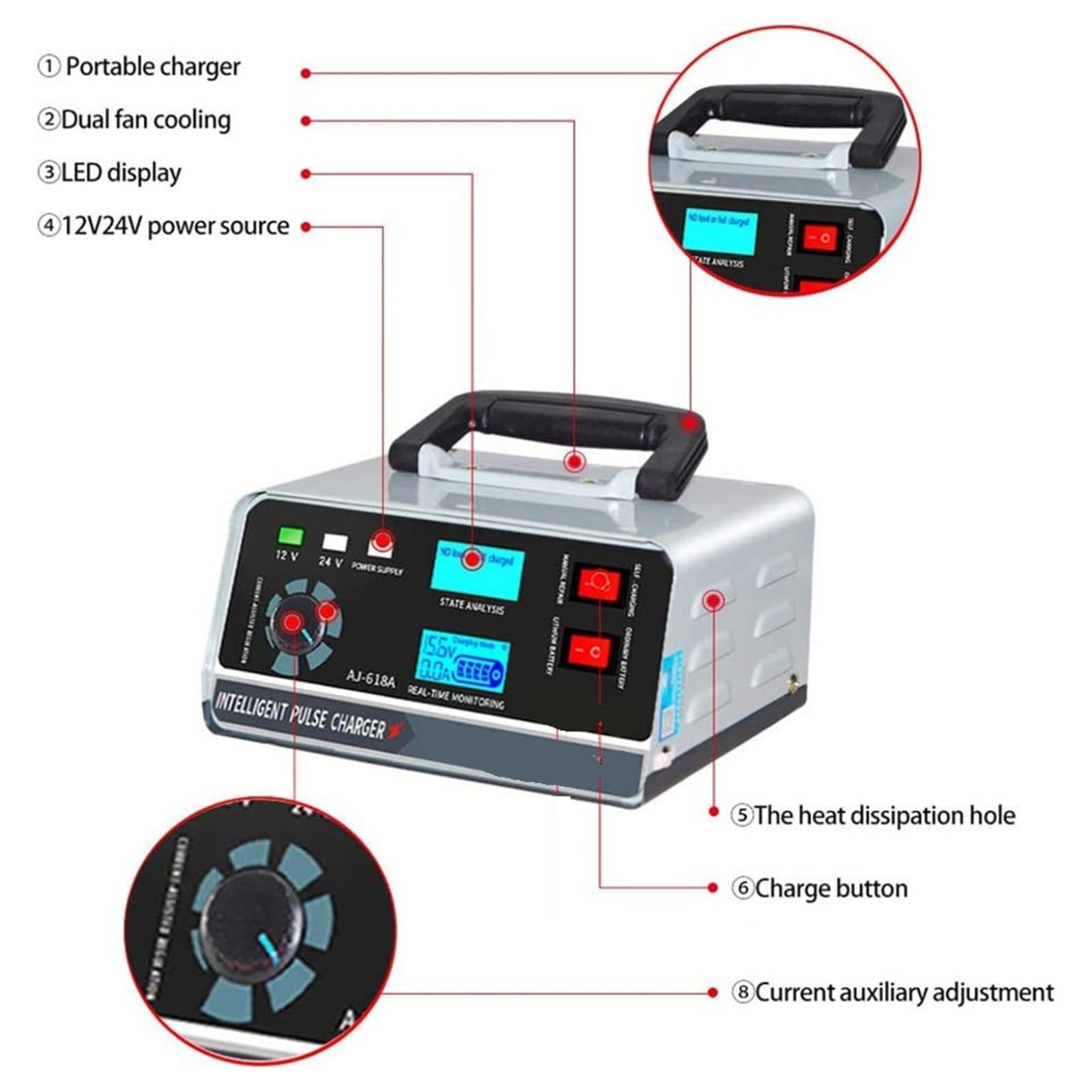 Chargeur de Batterie, Chargeur de batterie automatique 12 V/24 V 30 A avec charge en 3 étapes, charge intelligente et réparations