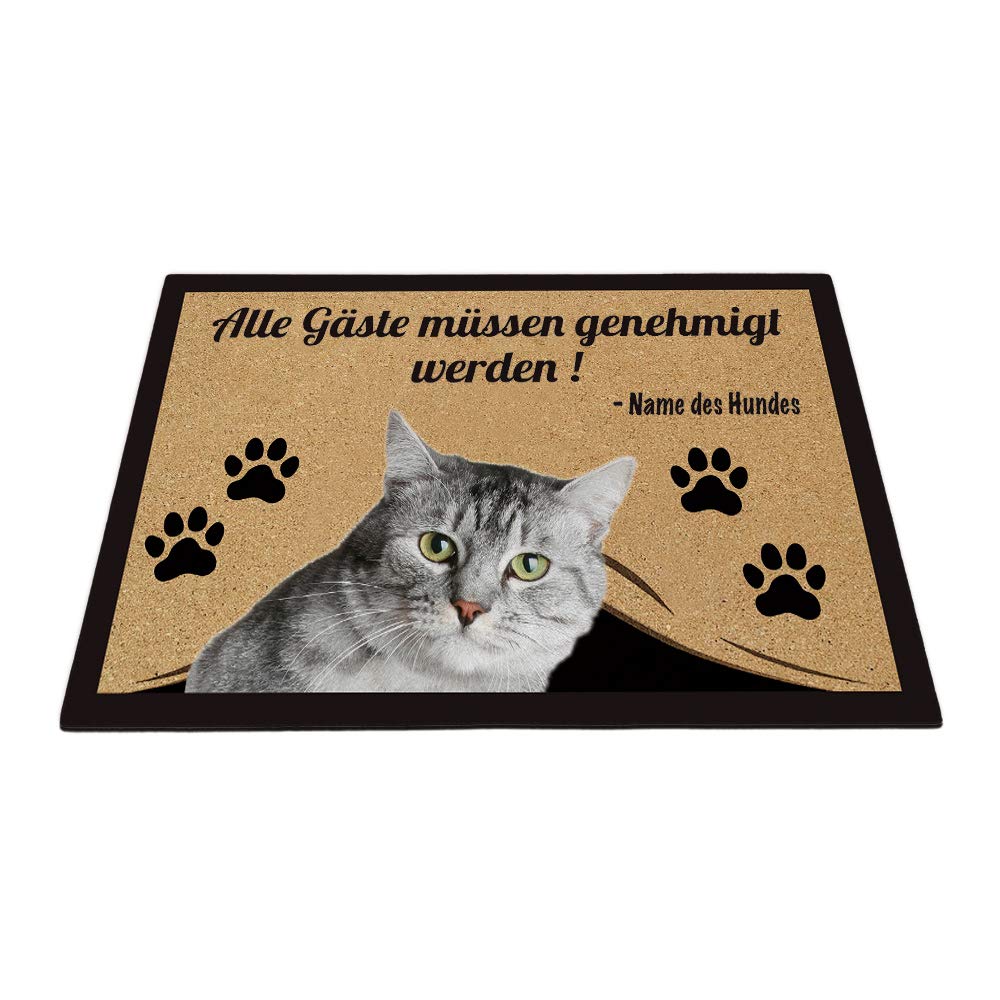 Personalisierte Fußmatte mit Meinem Liebeshund Katze Alle Gäste Müssen Genehmigt Werden Bodenmatte 90 x 60 cm