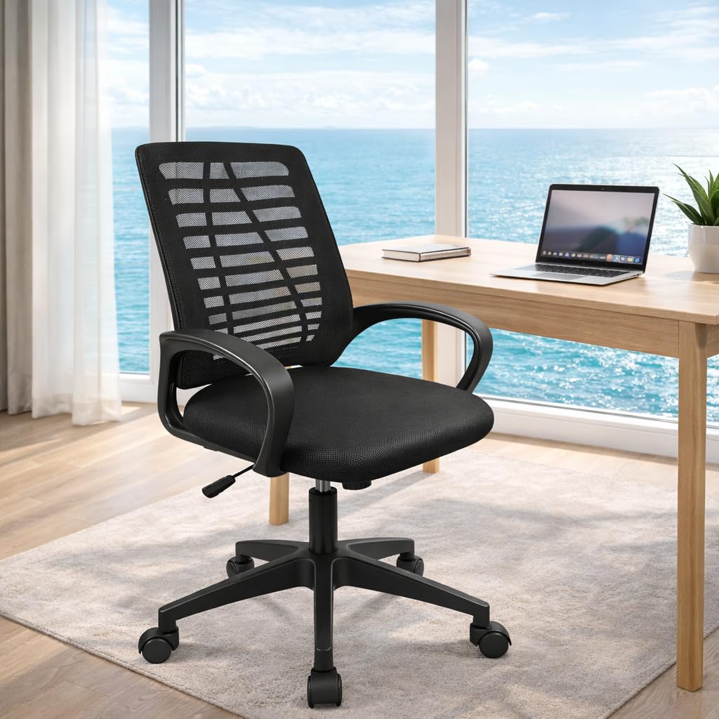 T-LoVendo - Silla de Oficina o Escritorio ergonómica con Soporte Lumbar y Respaldo de Malla Transpirable. Altura Regulable. Giratoria