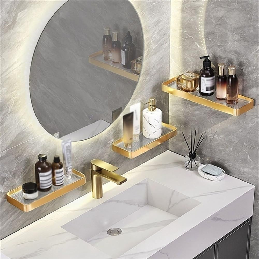 Duschablage zum Hängen Duschablage aus gebürstetem Gold, Badezimmerregale aus Aluminium zur Wandmontage, schwebende dekorative Lagerregale ohne Bohren for Badezimmer, Küche, Wohnzimmer Duschregal(30cm