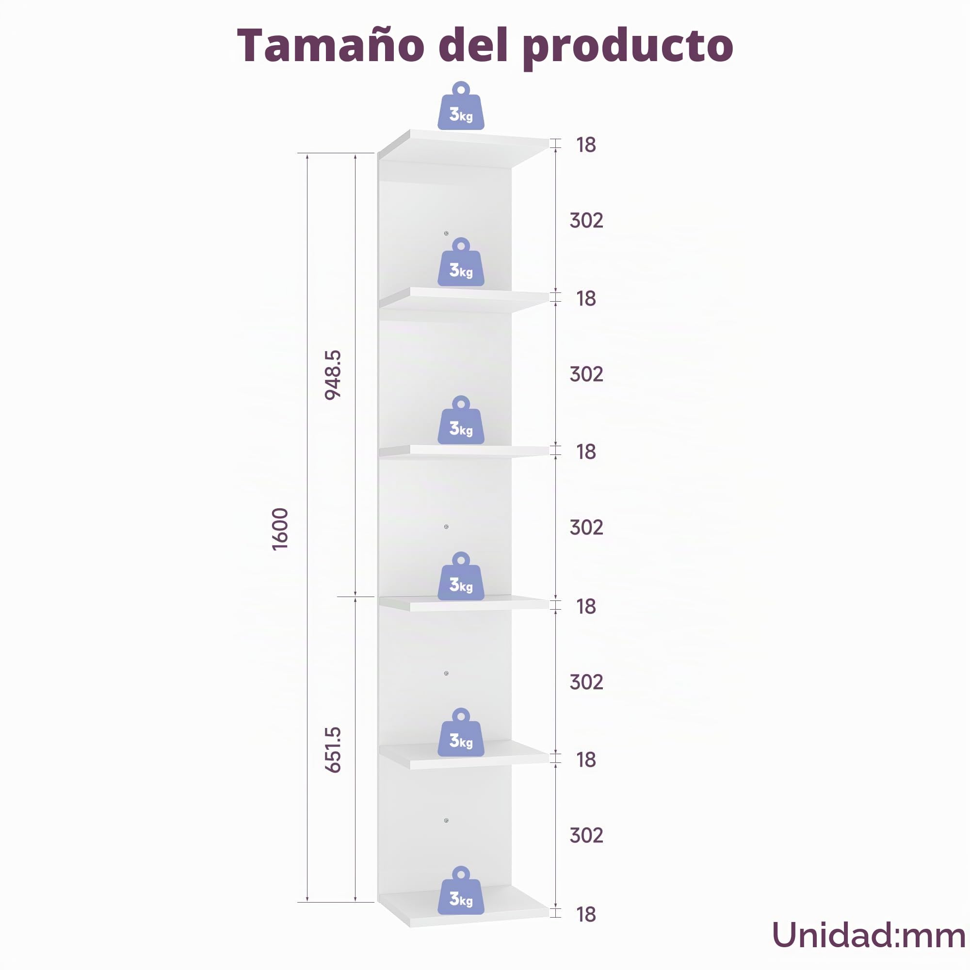 SONNI Estantería de pared, estantería de pie de 6 niveles, pared y variante de pie, industrial para libros, medios y decoración, montaje flexible en salón, cocina u oficina en casa, color blanco, 30 x