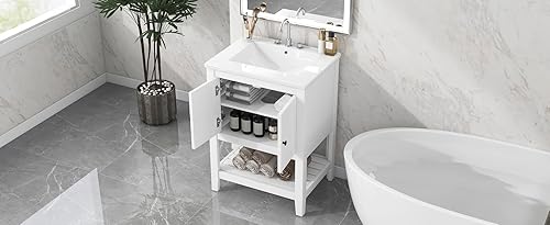 Miniatura 9 de Bellemave Tocador de baño de 36 pulgadas con lavabo de cerámica, armario combinado de montaje inferior, armario de almacenamiento de baño con dos
