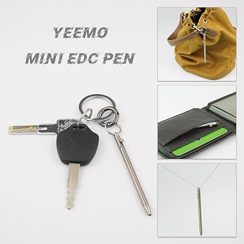 Miniatura 7 de Mini bolígrafo, bolígrafo EDC de titanio no tóxico con llavero, bolígrafo pequeño compacto y elegante (solo 3.228 in de longitud y viene con 2