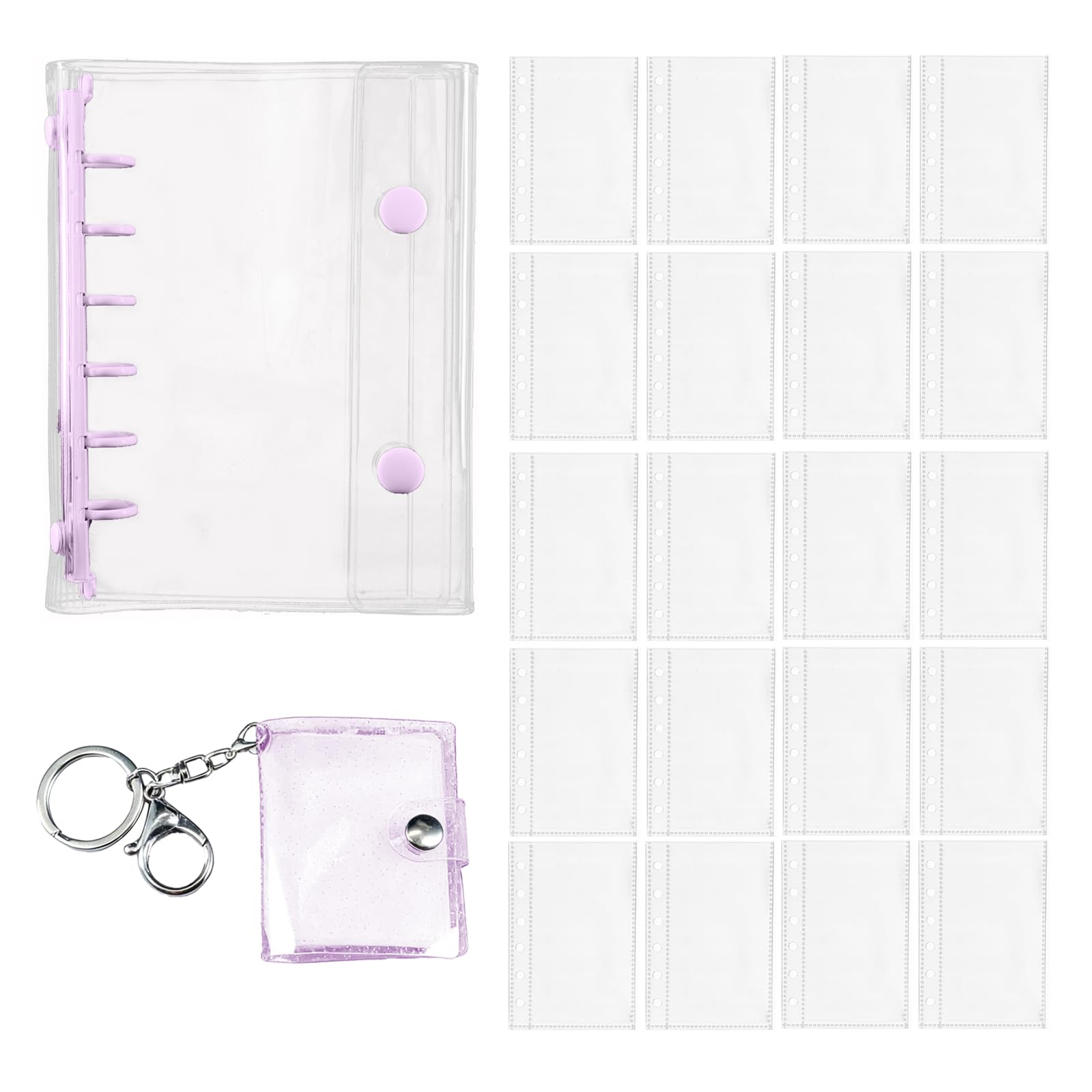 Seal Notebook, Transparent, A7 Notebook, 6 Holes, Ring Personal Organizer, Clear Binder, Pocket Size, Push Selling Goods, For Girls, [Includes 1 Binder x 20 Refills, 1 Keychain] (Purple 02) : Office P