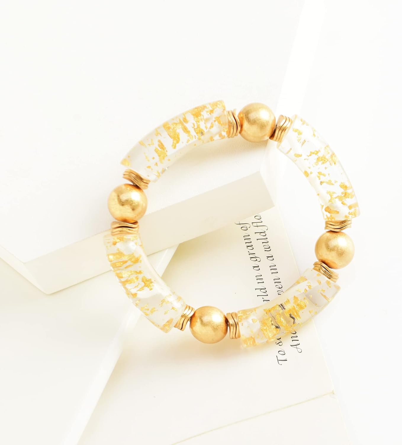 LALAPPLE Gold Plated Beaded Acrylic Bamboo Tube Bangle Bracelets for Women, Colorful Chunky Curved Tube With Gold Plated Pieces Beads Stretch Bracelet Friendship Summer Beach Jewelry - Image 4